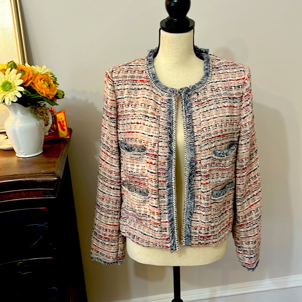525 America open front short dusty peach multi-colored jacket